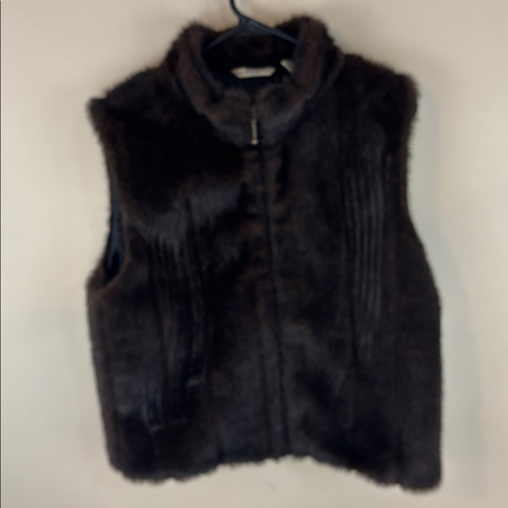 Preston & York Brown Faux Fur Full Zip Vest Size Medium